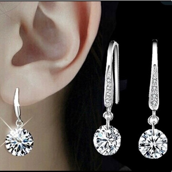 925 Sterling Silver Crystal Hoop Drop Earr… - Picture 1 of 5